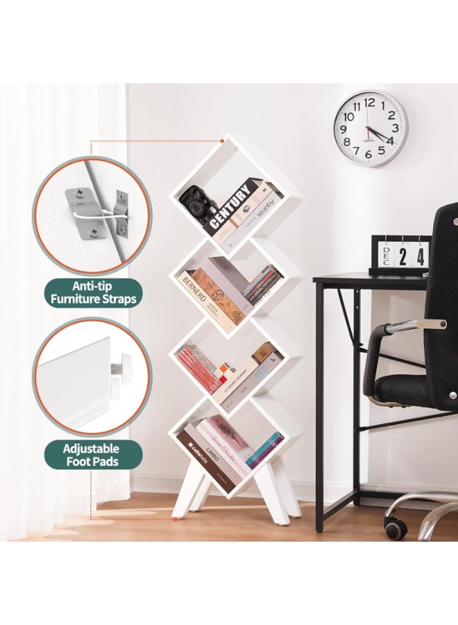Yoobure White Bookshelf, Wood Small Bookcase 4-Tier Book Shelf for Bedroom, Tall Bookcases Book Organizer, Modern Bookshelves Floor Standing for CDs/Books in Small Spaces, Living Room, Home Office - Image 4